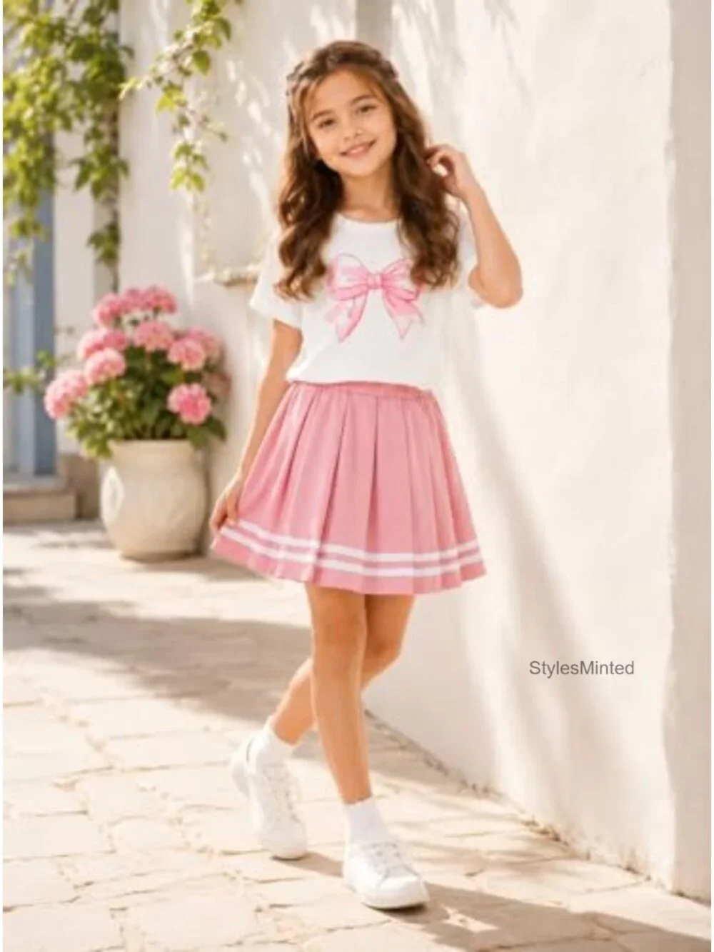 Girls 2 Piece Skirt Set Cute Summer Outfits Cotton Blend Short Sleeve